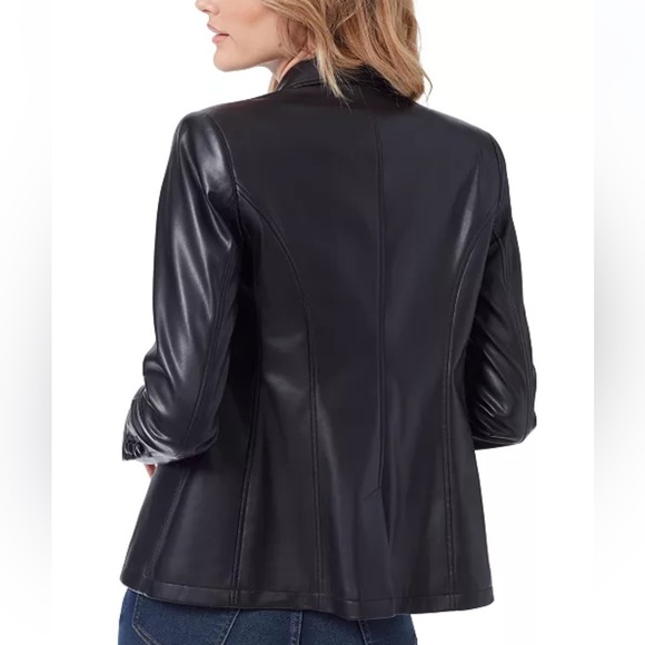 Sam Edelman Imogen Faux Leather Double Breasted Blazer Jacket with Fringe - Picture 3 of 14